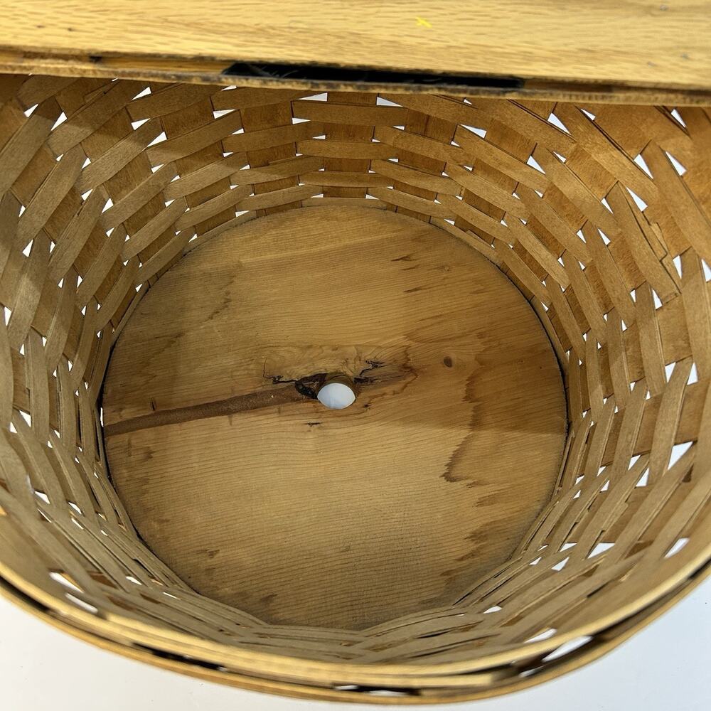Vintage 1986 Longaberger Sewing Yarn Basket Leather Hinged Lid Painted - Picture 8 of 16